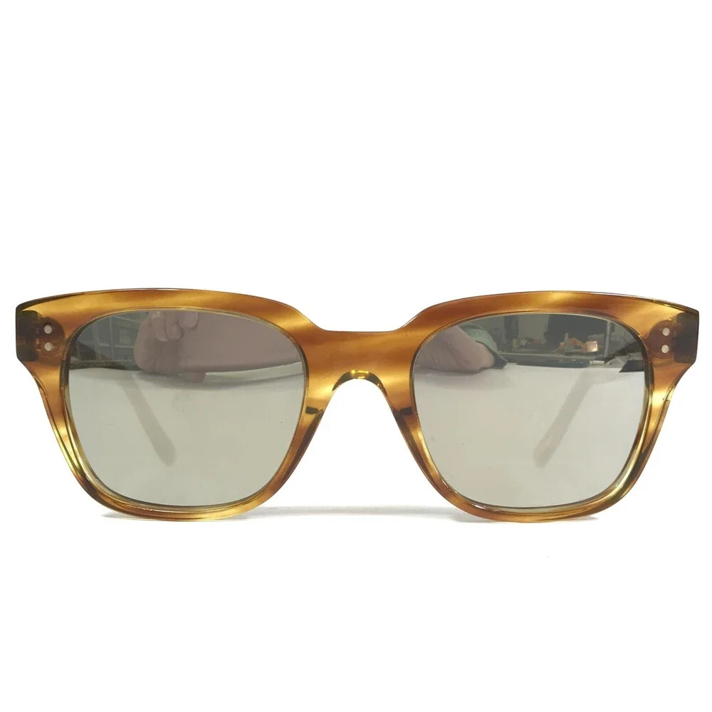 Celine Sunglasses CL40061I 56C Brown Horn Square Frames w/ Silver Mirror Lenses